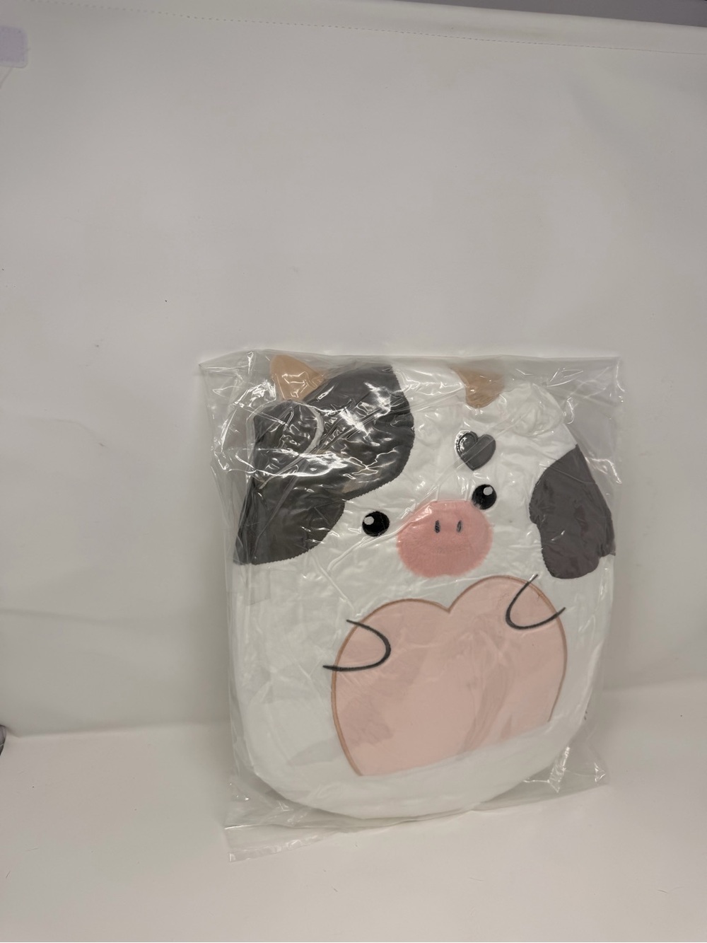 Plush Cow Heart Pillow - White and Pink